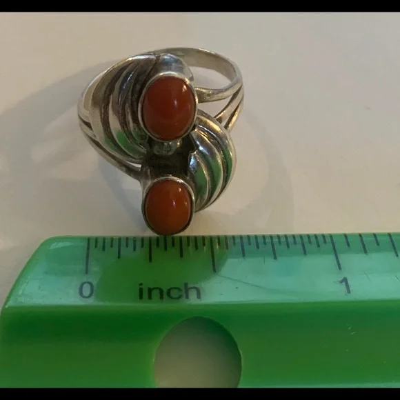 Sterling Silver and Coral Ring - Picture 6 of 7